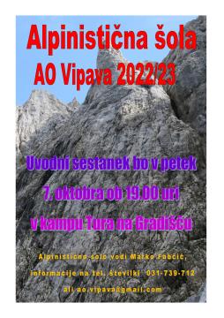 Plakat Plezalno alpinistična šola 2022-23